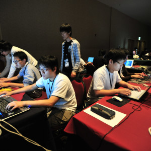 A team competing in the CTF contest at DEFCON 17 in Las Vegas.