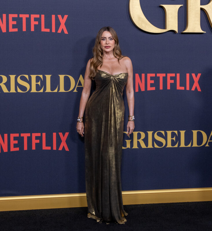 Sofía Vergara Shines in Gold Strapless Dress at 'Griselda' Miami Premiere